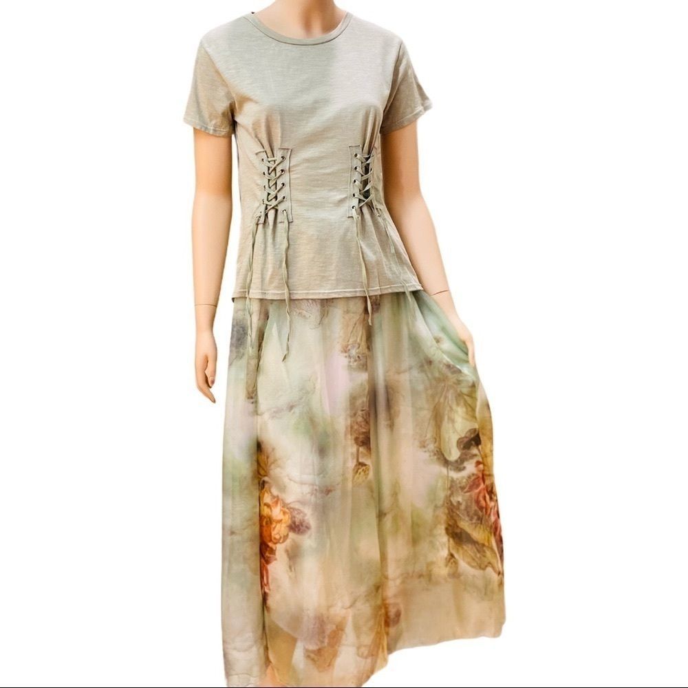 Soft Green Floral A line Maxi Shirt NEW - Picture 3 of 4